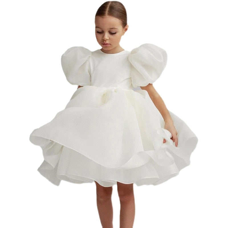 Girls Party Dress Bridesmaid Wedding Dress  Baby Girl Toddler Birthday Dress White Elegant Ball Evening Dress