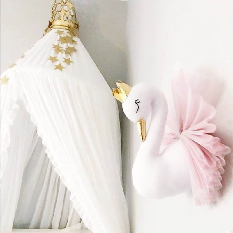 Swan Doll Stuffed Toys Wall Decor with Golden Crown 3D Swan Wall Hanging for Girl Bedroom  Birthday Party Supplies