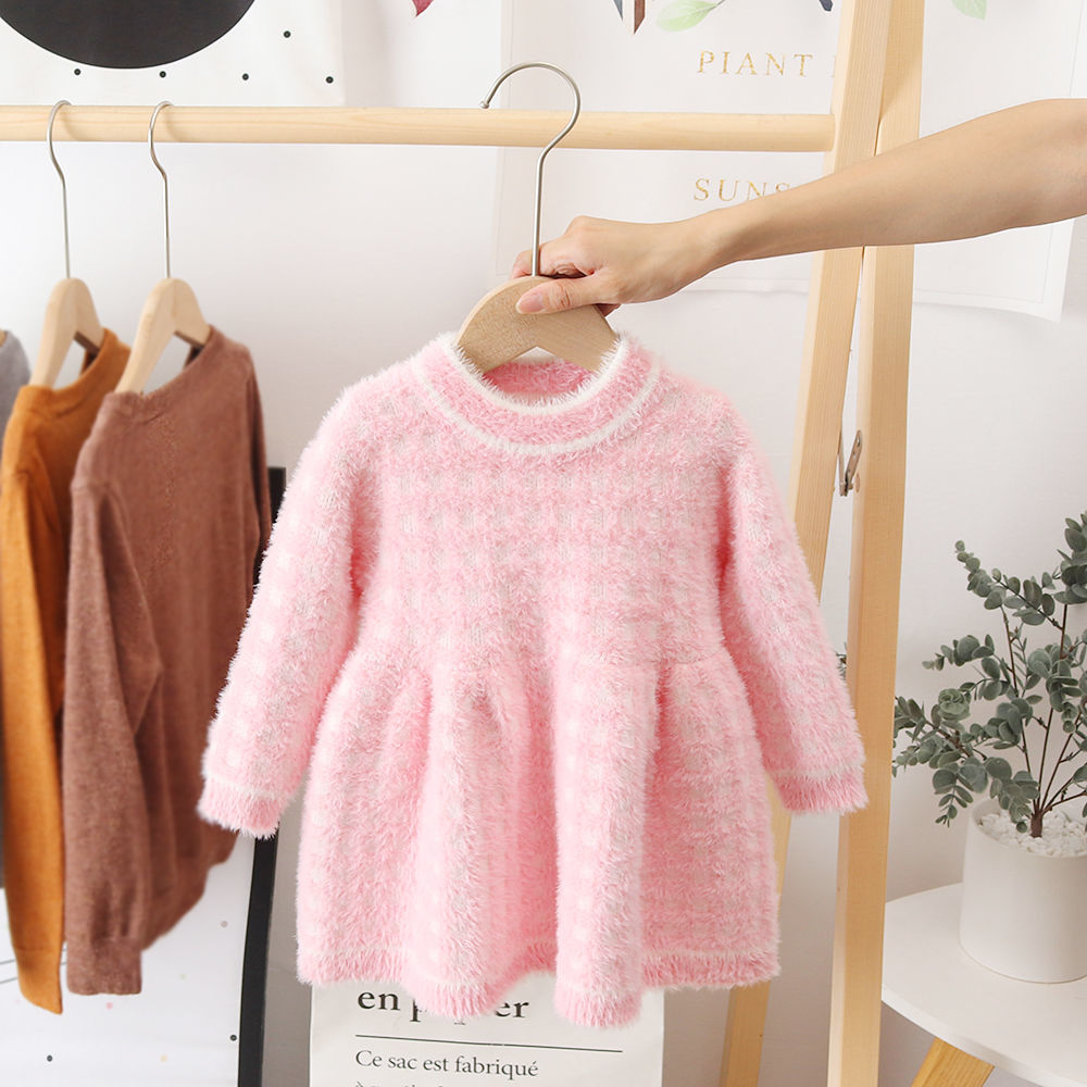 Baby Toddler Girls Pink Red Heart Shape Valentines Winter Knit Sweater Dress