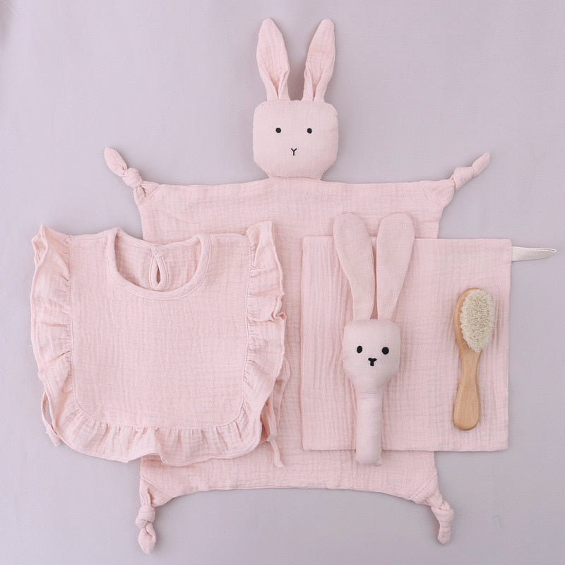 Newborn Gift Set Cotton Towel Wooden Toy Pacifier Chain Brush Set