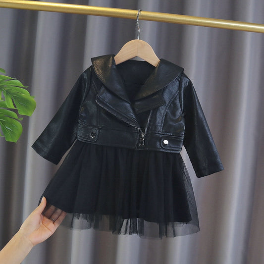 Baby Toddler Long Sleeve Black Jacket Dresses Motorcyclist Style for Girls 1st Birthday Party Casual Clothing Gift