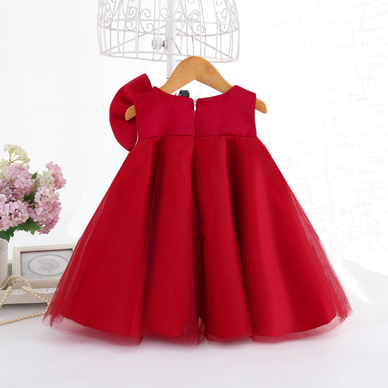 Girls Toddler Baby Elegant Birthday Party Dresses with Big Bow White Pink and Red Girls Party Wear Ball Dress