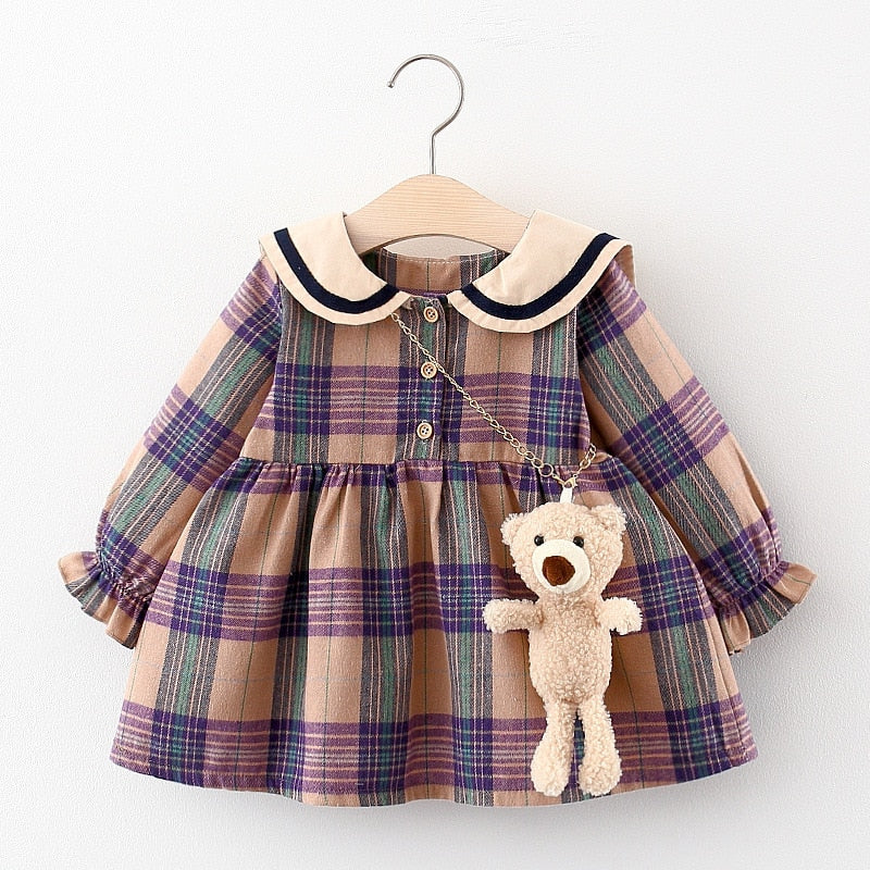 Newborn Baby Toddler Girl Dress With Bear Accessories, Birthday or Daily Baby Clothing 0-2y