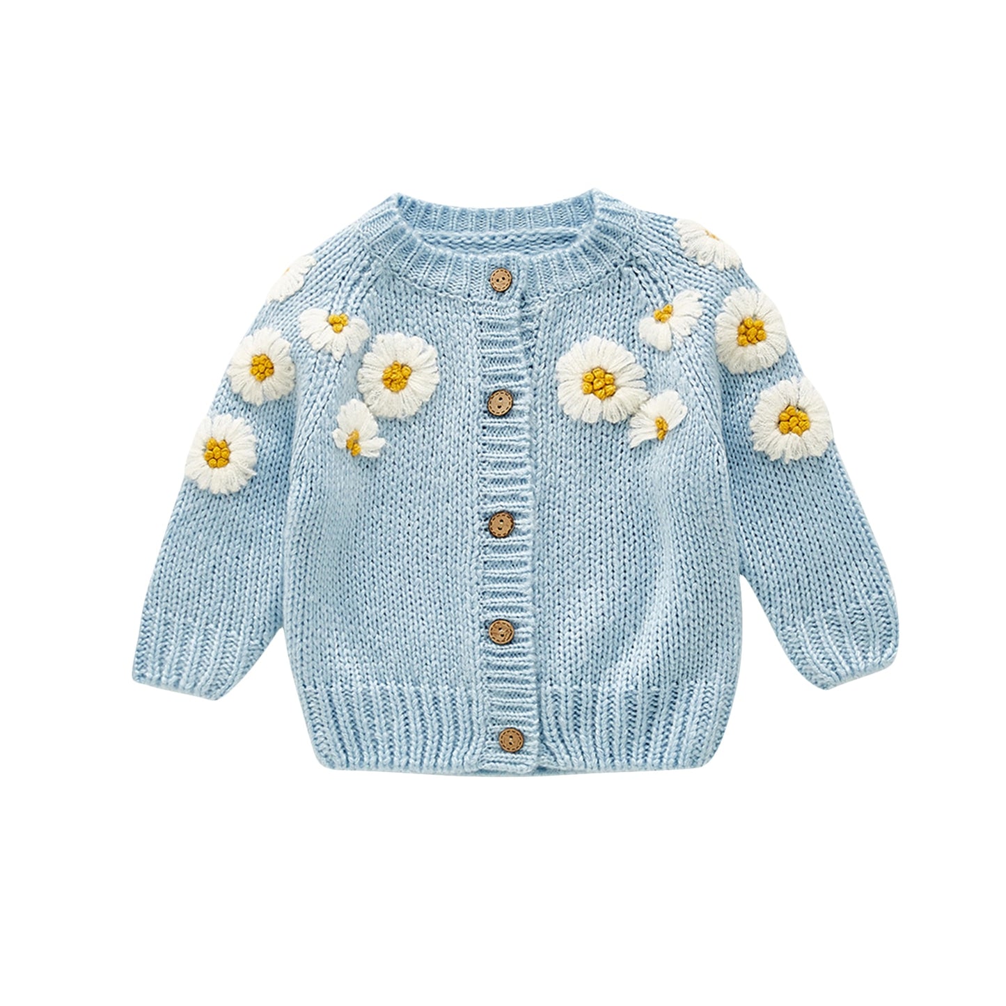 Newborn Infant Baby Girl Casual Cute Sweaters Long Sleeve O-Neck Floral Knit Jacket
