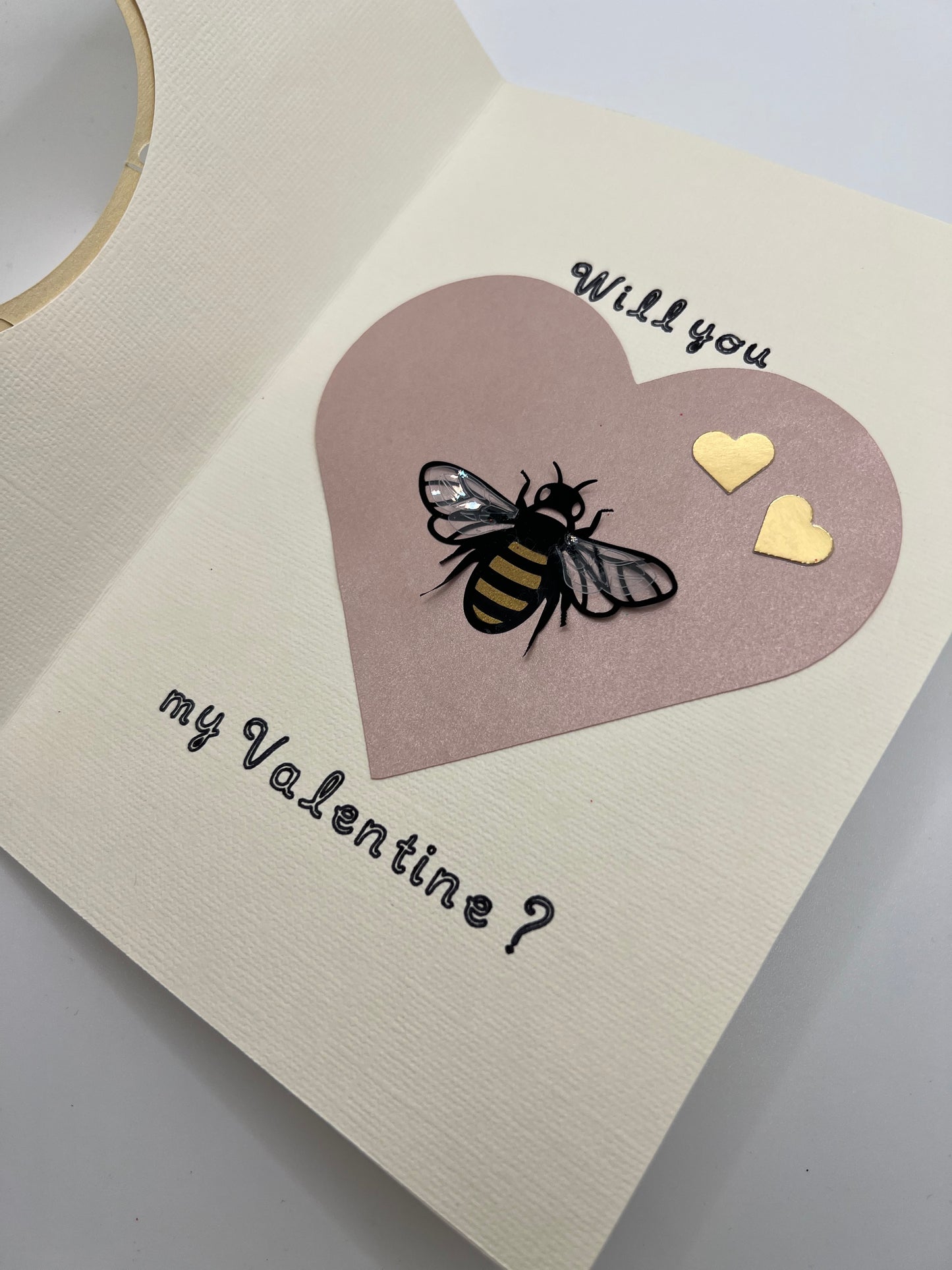 Will You Bee My Valentine Postcard with Photo Frame Handmade 3D Valentines Day Message Card Gift