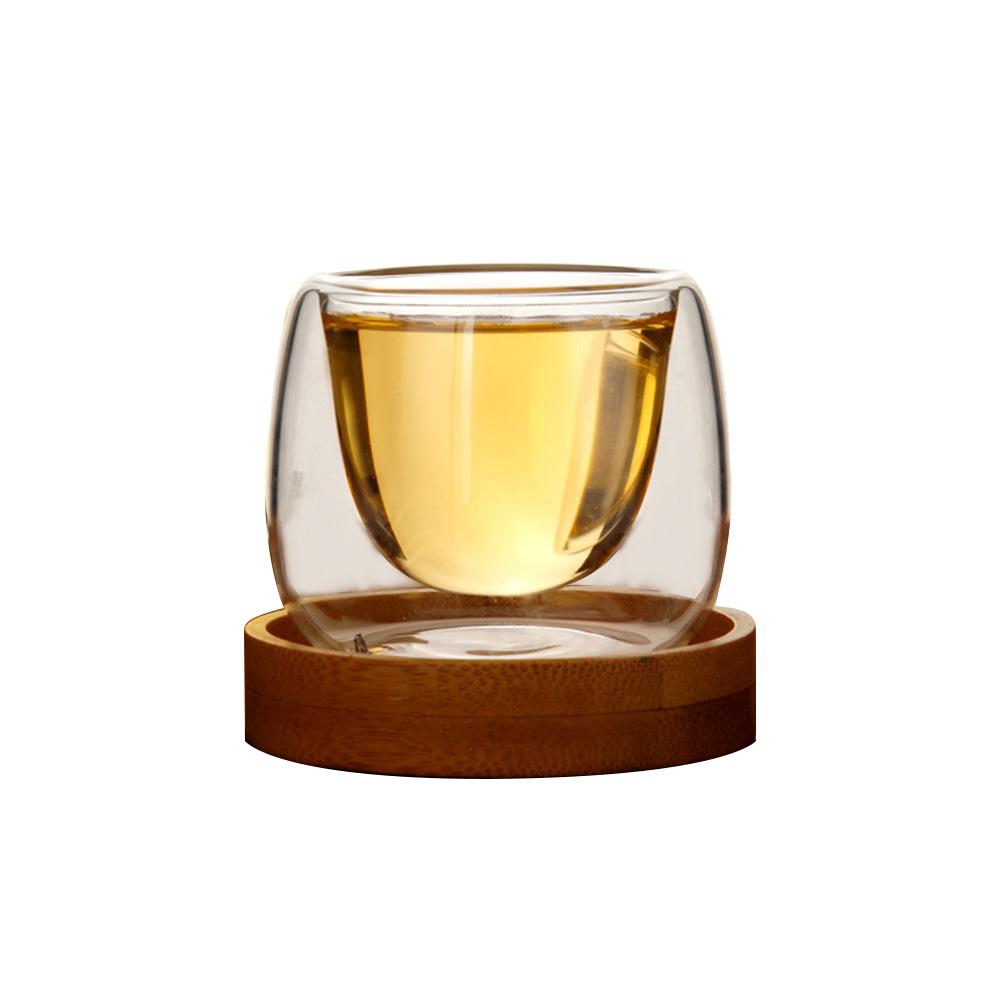 Transparent Glass Coffee Cup With Bamboo Tray