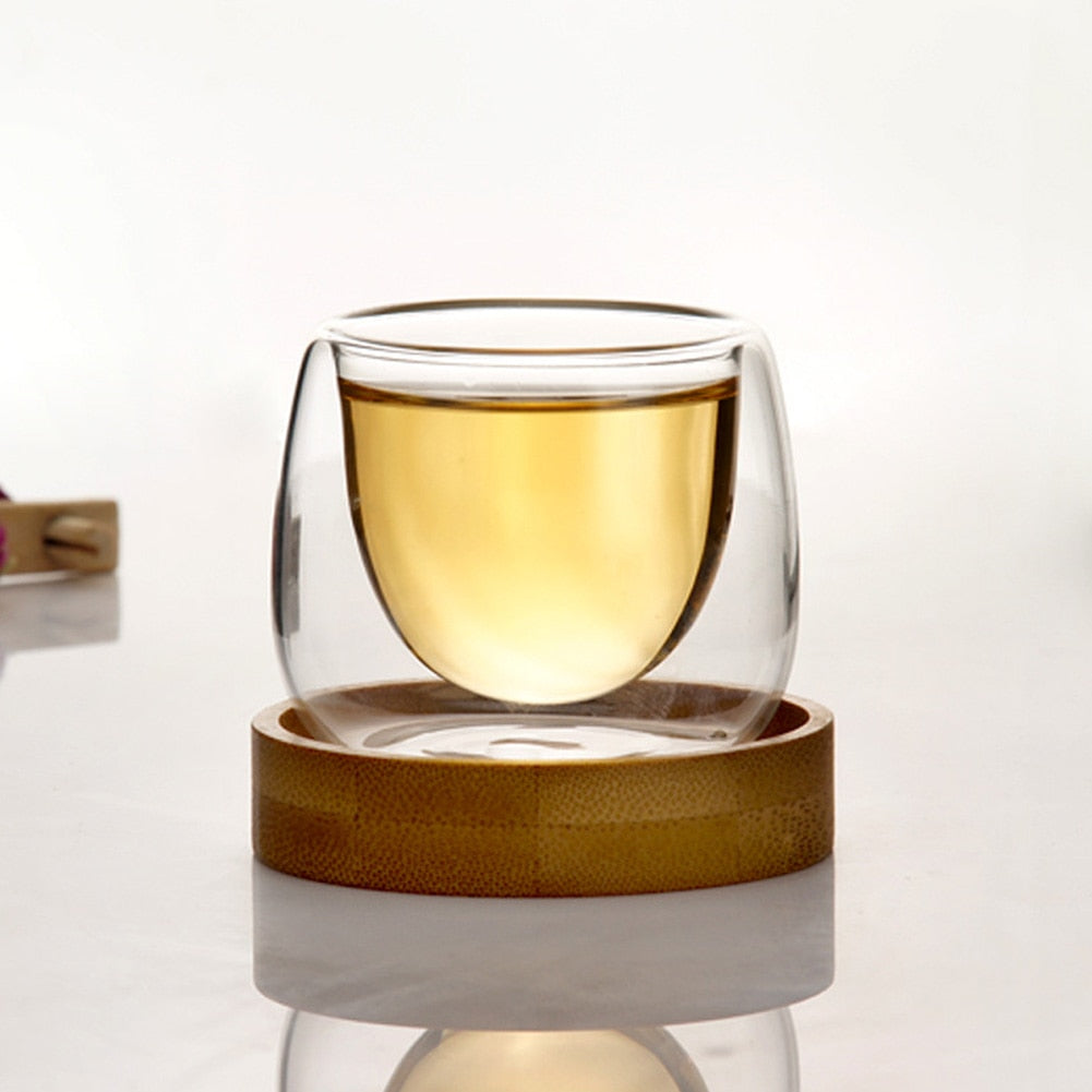 Transparent Glass Coffee Cup With Bamboo Tray