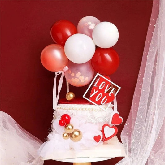 10pcs Red White Valentine's Day Balloon Cake Toppers