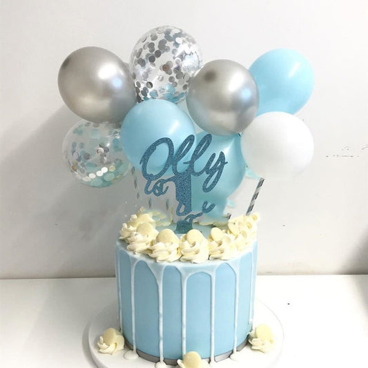 10pcs Blue Gray Balloon Cake Toppers