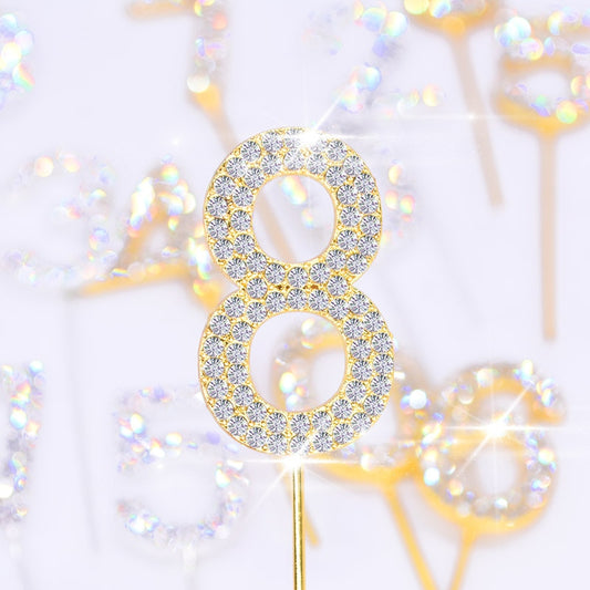 1Pc Glitter Alloy Rhinestone Number Birthday Cake Toppers