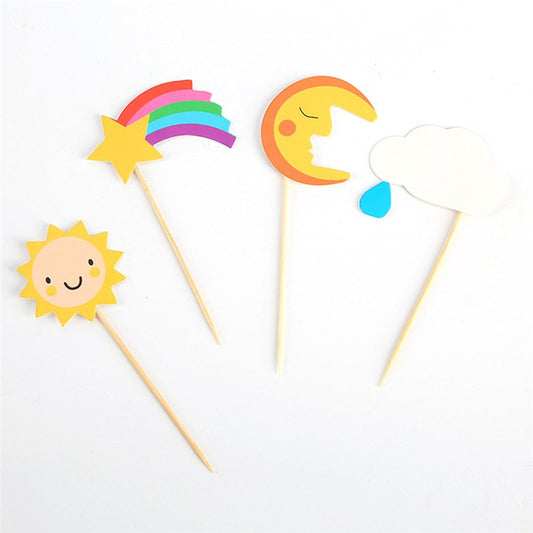 4pcs Cartoon Birthday Cake Flags- Sun Star Moon Cloud