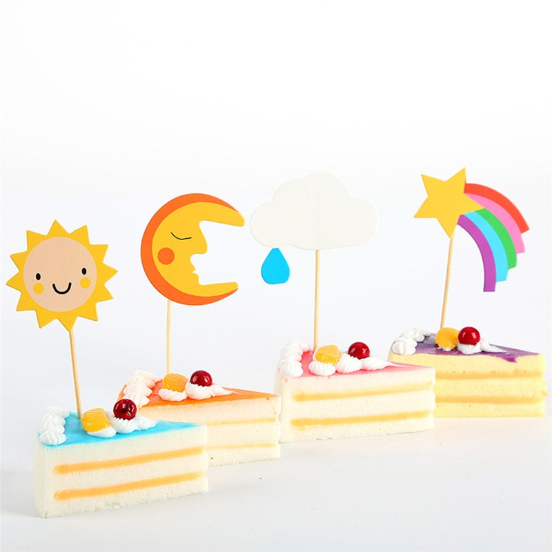 4pcs Cartoon Birthday Cake Flags- Sun Star Moon Cloud