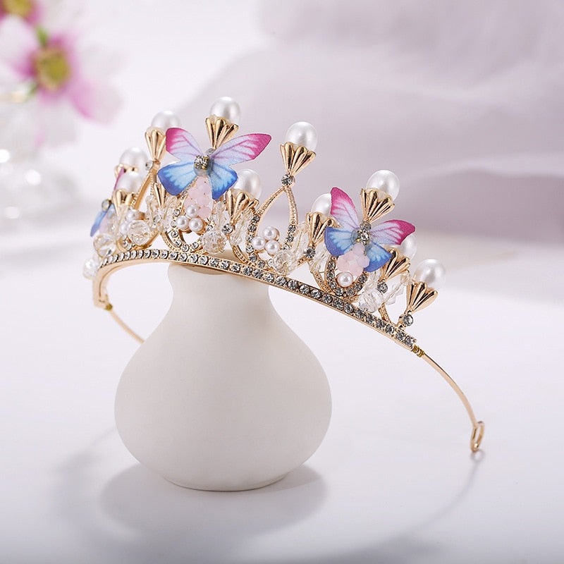 Pearl  Butterfly Crystal Princess Crown