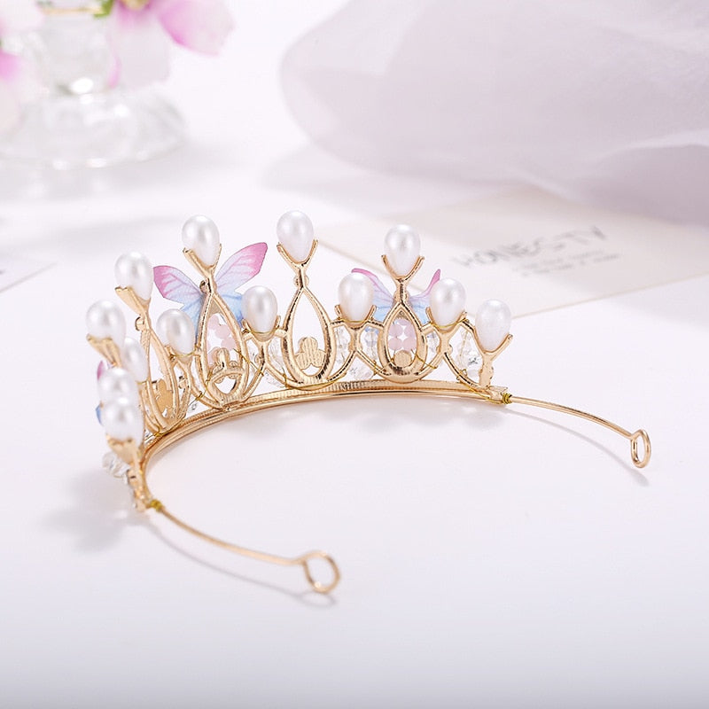 Pearl  Butterfly Crystal Princess Crown